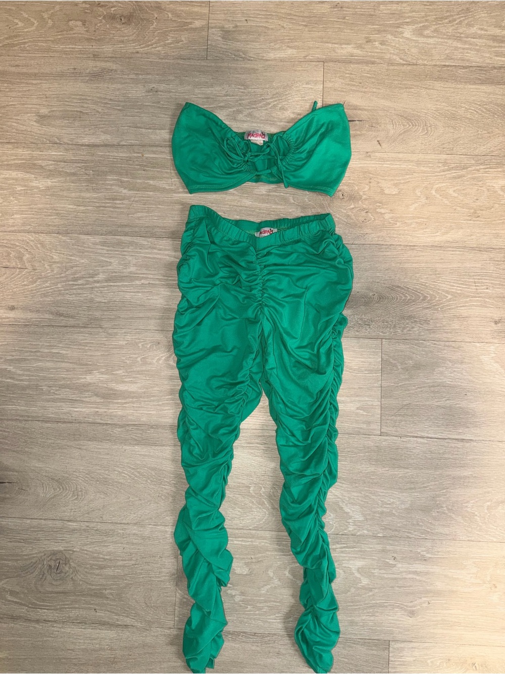Ruched Emerald Green Two-Piece Jumpsuit Set